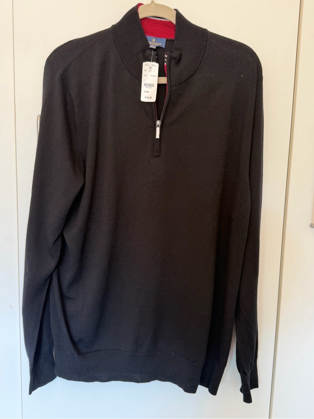 NWT Brooks Brothers Black Half-Zip Sweater with Red Trim XL